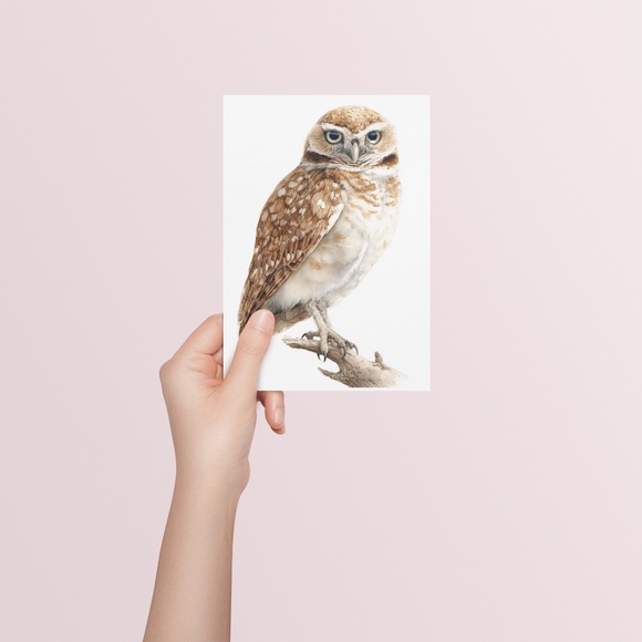 Watercolor Burrowing Owl Portrait Wall Art Print Poster, Unframed - Charming - Picture 6 of 7